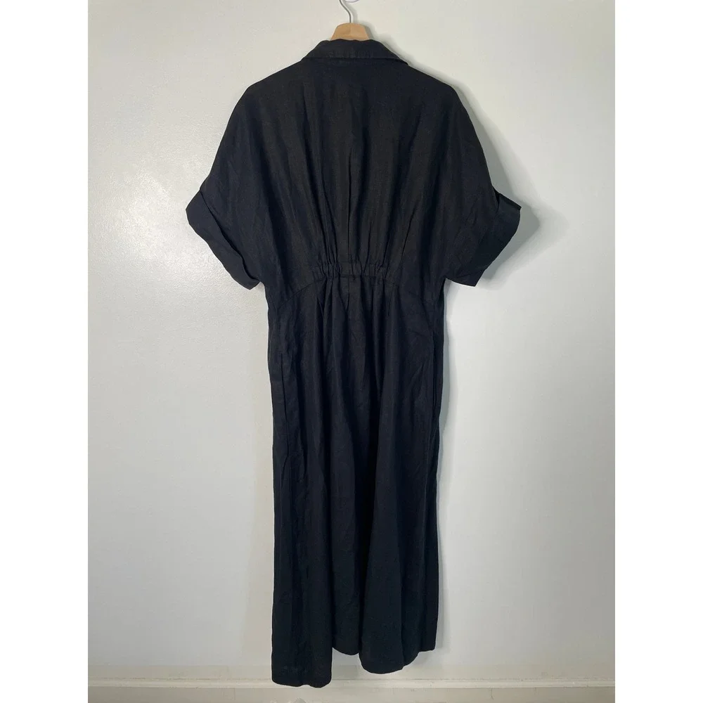 NWT Madewell Pleated Midi Shirtdress 100% Linen Black Button Front XL NU580